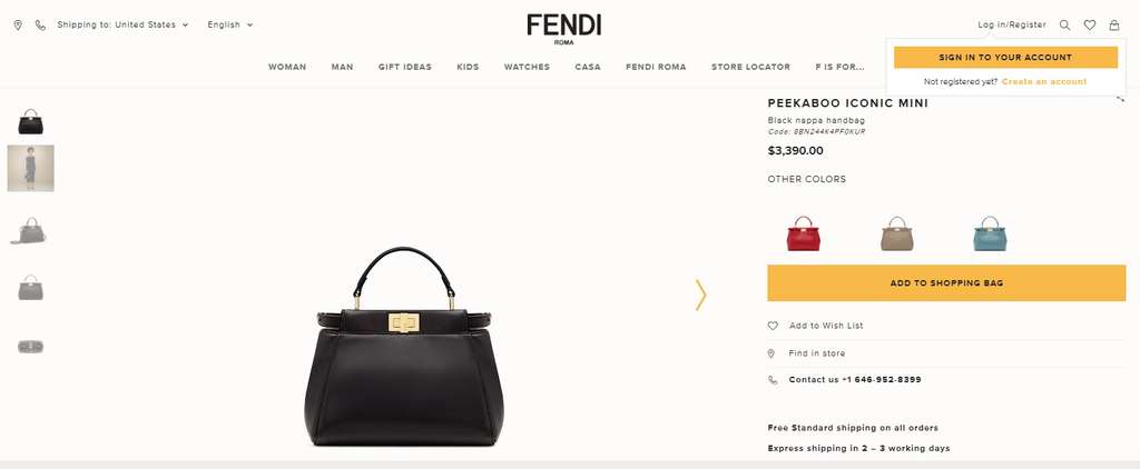 Tas Fendi Peekaboo Iconic Mini Black Nappa Handbag