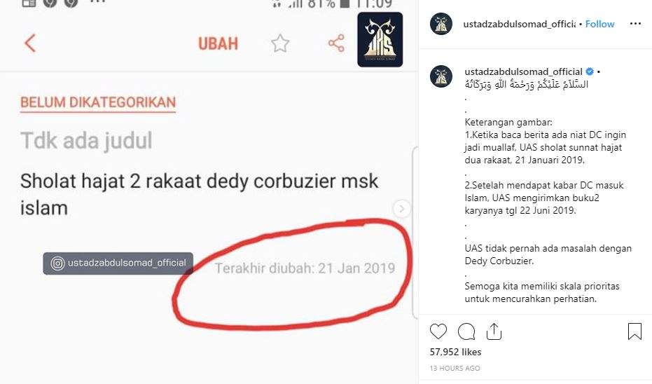 Unggahan Ustaz Abdul Somad