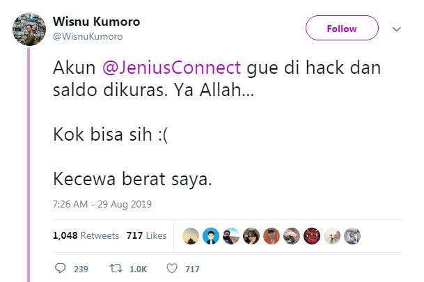 Akun Jenius dibobol.