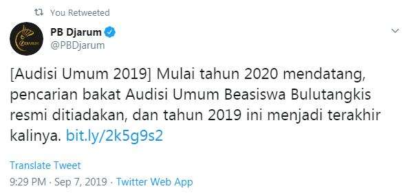 Pengumuman PB Djarum
