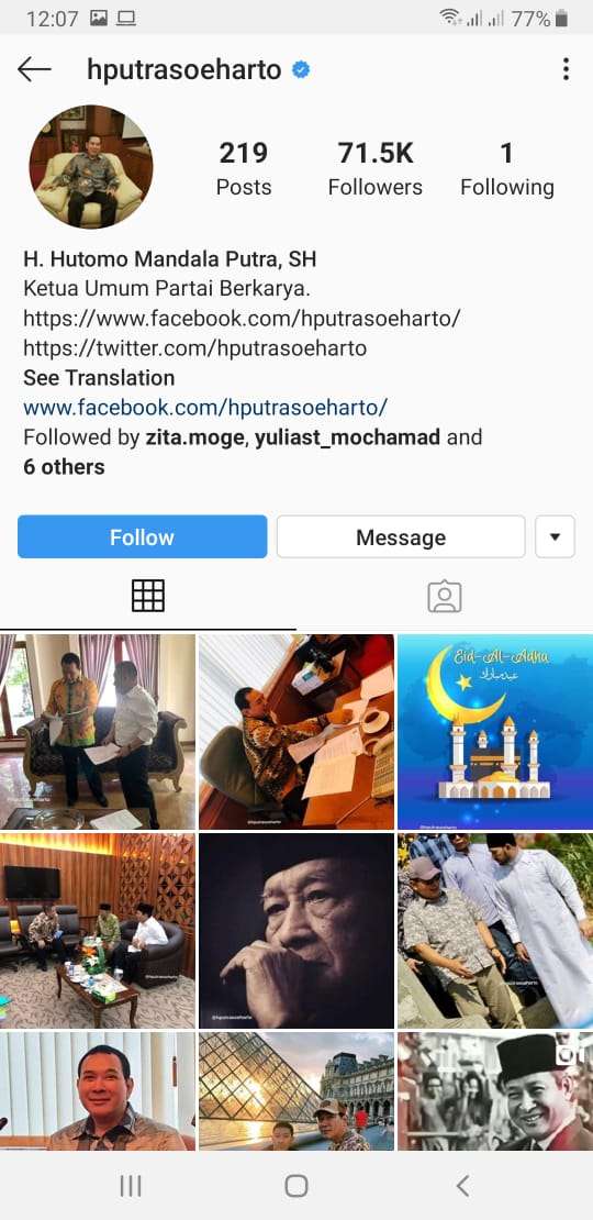 Instagram Tommy Soeharto