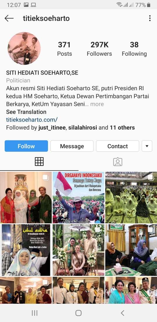 Instagram Titiek Soeharto