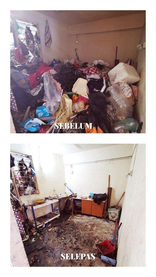 Kondisi rumah kontrakan sebelum dan sesudah dibersihkan.