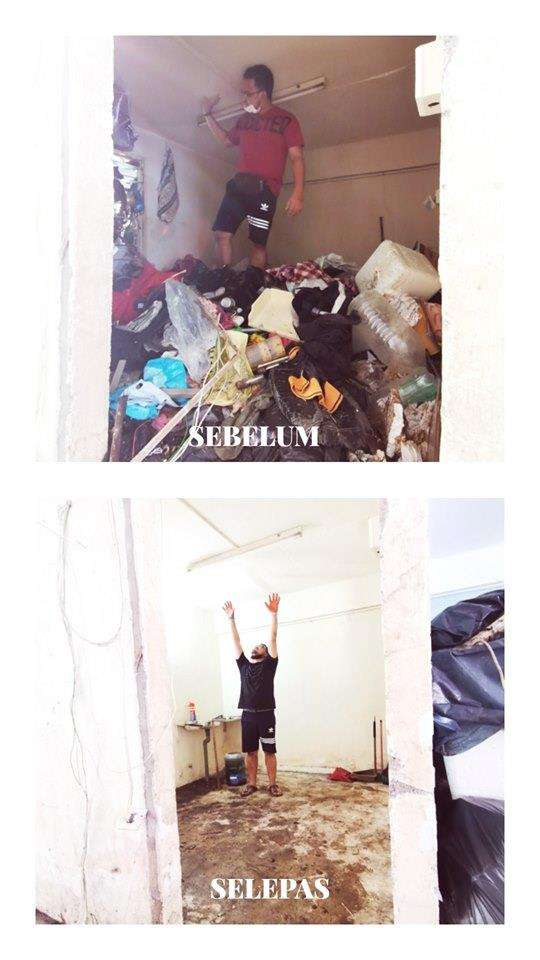 Keadaan rumah kontrakan sebelum dan sesudah dibersihkan.