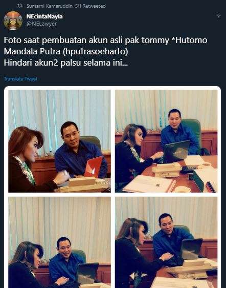 Pembuatan akun Tommy Soeharto