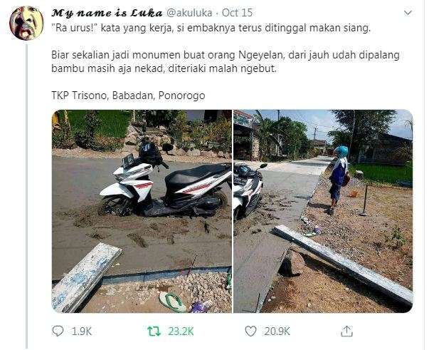 Pengendara motor keras kepala ini kena batunya.
