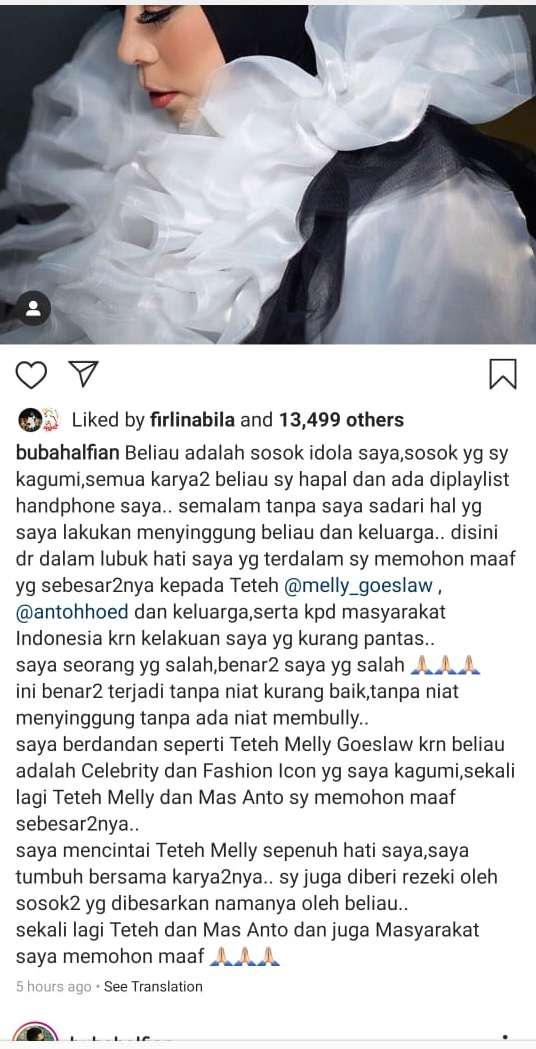 Bubah Alfian minta maaf ke Melly Goeslaw
