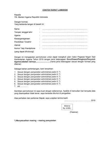Surat Lamaran CPNS Kementerian Agama