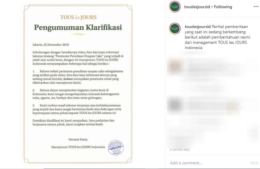 Klarifikasi Tous les Jours