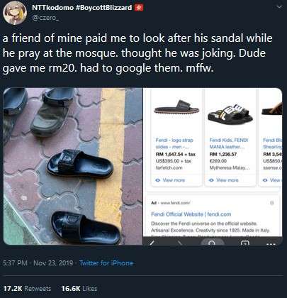 Dapat upah karena jaga sandal mahal.