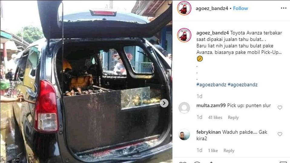 Toyota Avanza terbakar saat dipakai untuk jualan tahu bulat.