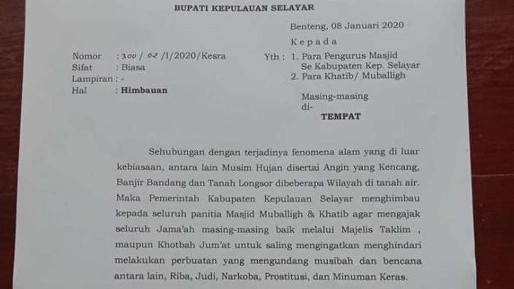 Surat Imbauan menjauhi maksiat