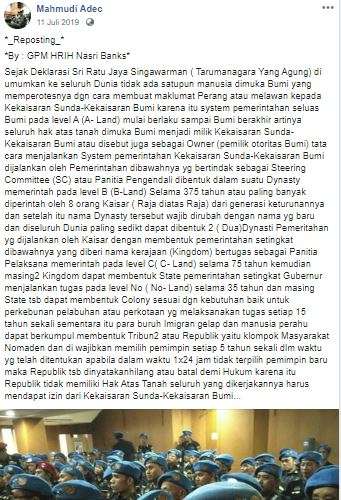 Unggahan salah satu anggota Sunda Empire
