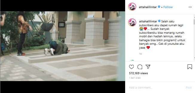 Subscriber Atta Halilintar langsung sujud saat tahu dapat hadiah rumah.