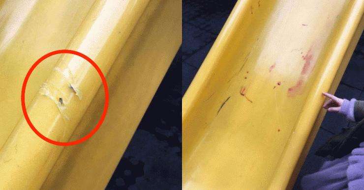 Mata pisau yang diduga dipasang secara sengaja di papan seluncuran.
