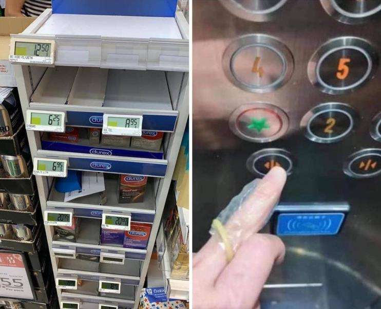 Kondom untuk melindungi jari dari terjangkit virus saat menekan tombol lift.