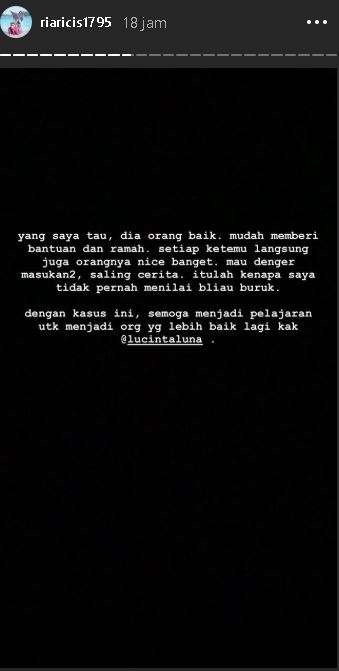 unggahan ria ricis dukungan ke Lucinta Luna