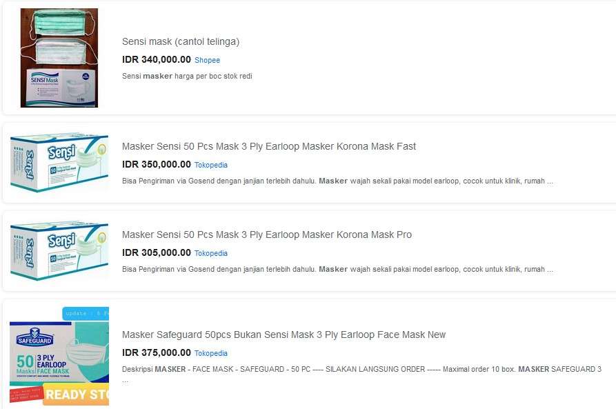 Harga masker melesat.