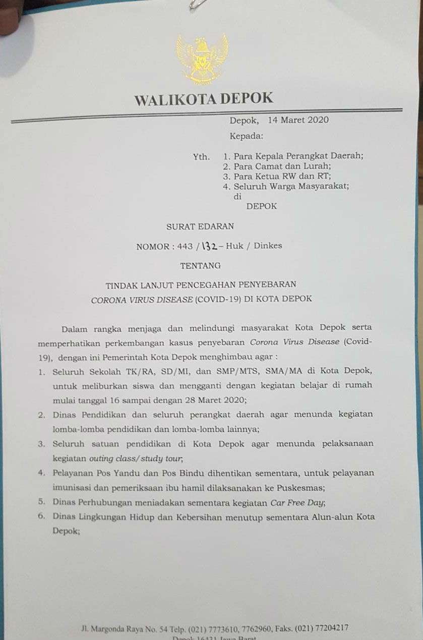 Surat Edaran Walikota Depok