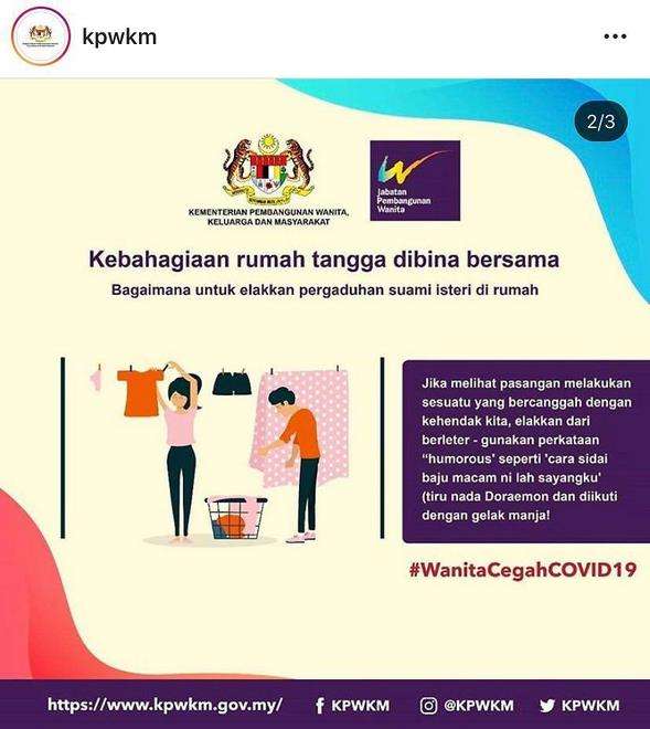 Rekomendasi Kementerian Perempuan Malaysia buat istri saat lockdown.