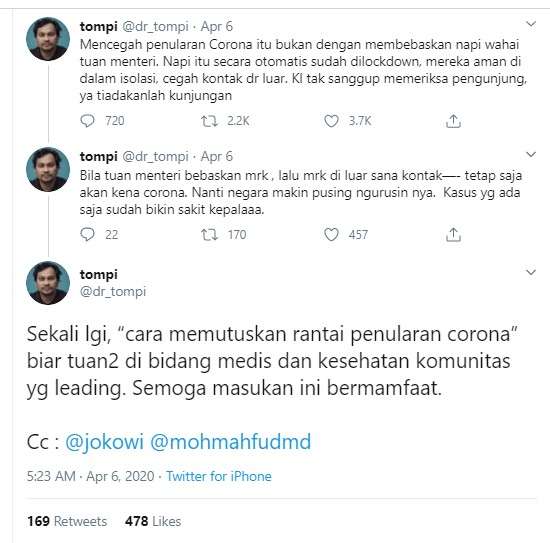 komentar dokter tompi soal narapidana