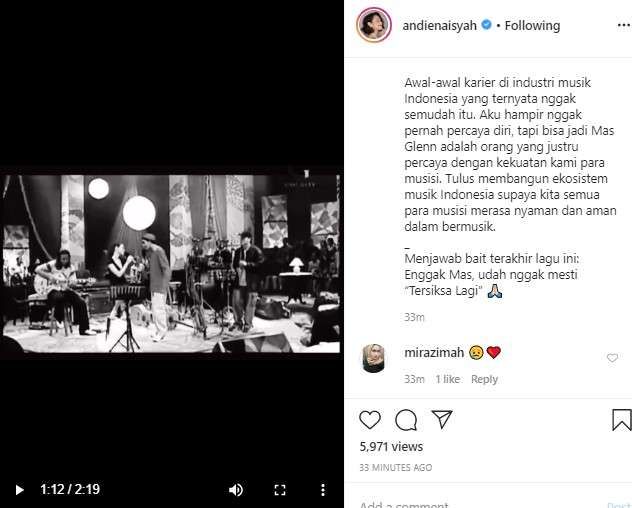 unggahan andien aisyah untuk glen fredly