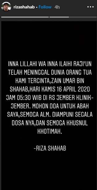 Aktor Riza Shahab berduka Aktor Riza Shahab berduka