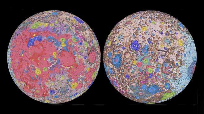 Peta bulan dan klasifikasi geologisnya yang dibuat NASA dan USGS di AS.