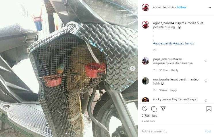 Motor disulap jadi kandang burung.
