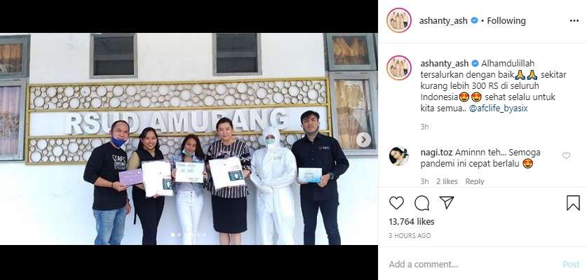 Ashanty sumbang apd ke 300 rumah sakit