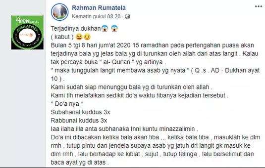 Kabar dukhan viral di medsos.