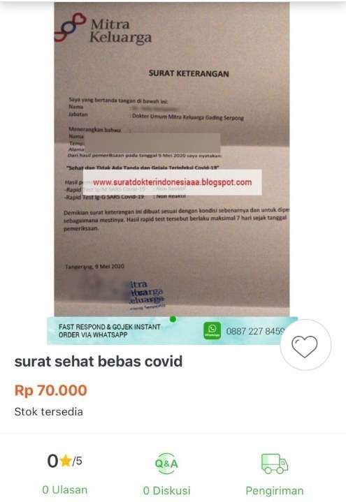 Surat sehat bebas covid-19