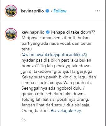 Komentar Kevin soal lagu kekeyi menghilang