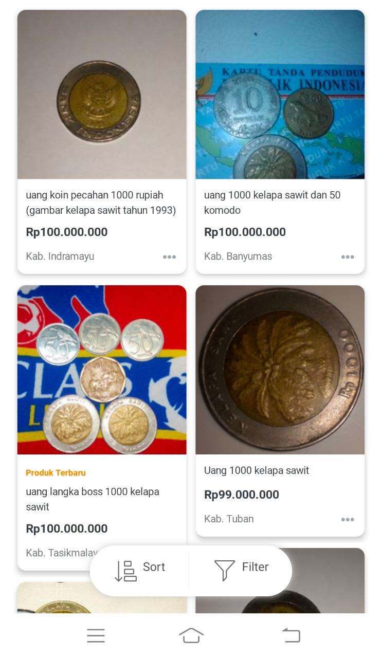 Pecahan uang Rp1000 dijual mahal.