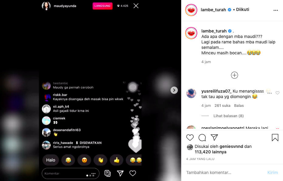 Video Instagram Live Maudy Ayunda