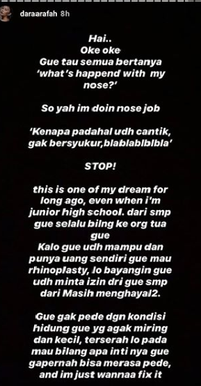 Insta Stories Dara Arafah
