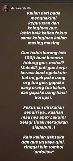 Insta Stories Dara Arafah