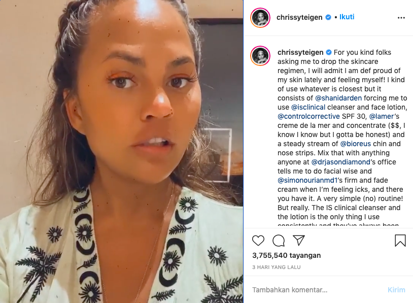 Rutinitas Perawatan Kecantikan Chrissy Teigen