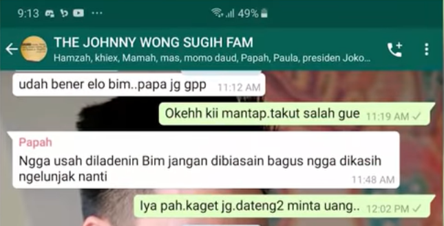 Isi chat Baim Wong terkait Pinjaman Julius