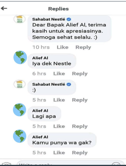 Chatting sama Nestle eh Minta WA