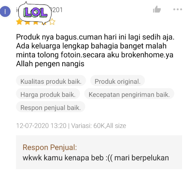 Komentar Kocak dari olshop