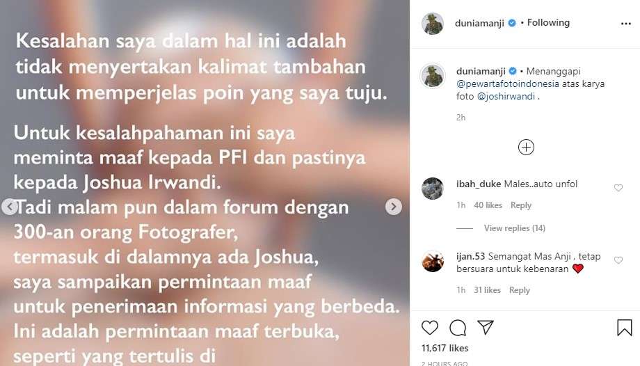 Postingan Aji soal foto jenazah Covid