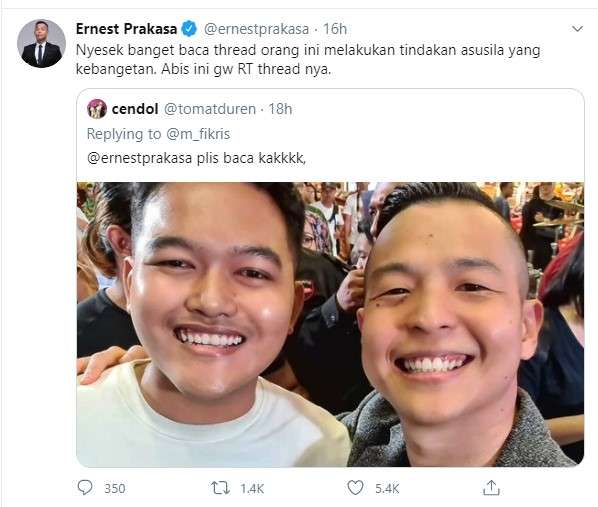 Ernest Praksa soal predator Gilang