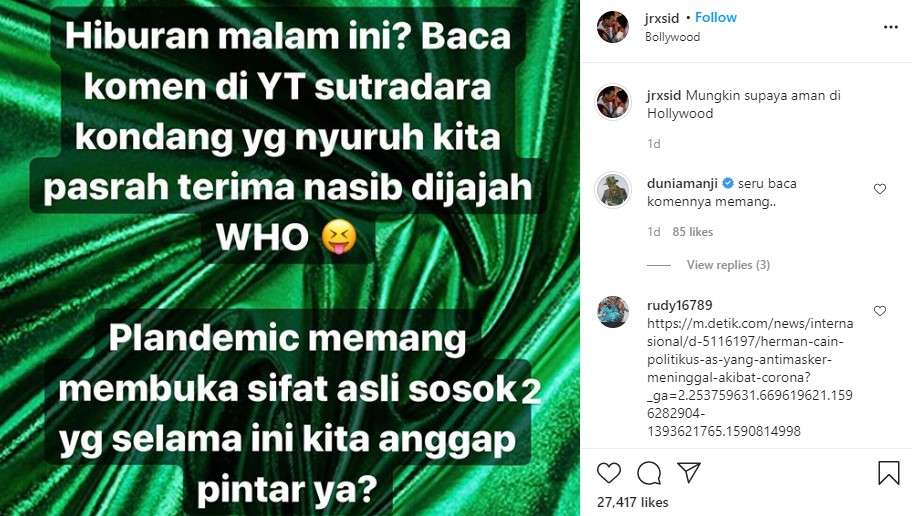 Komentar jerixn tentang pendapatnya Hanung