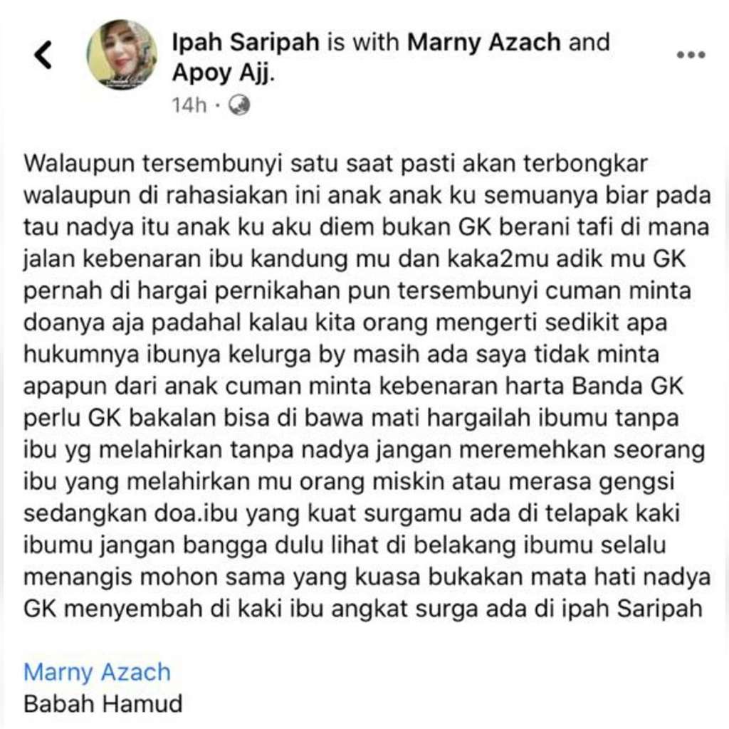 Postingan Ibu Kandung Nadya
