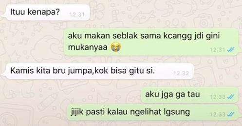 Habis makan seblak dan kacang jadinya jerawatan.