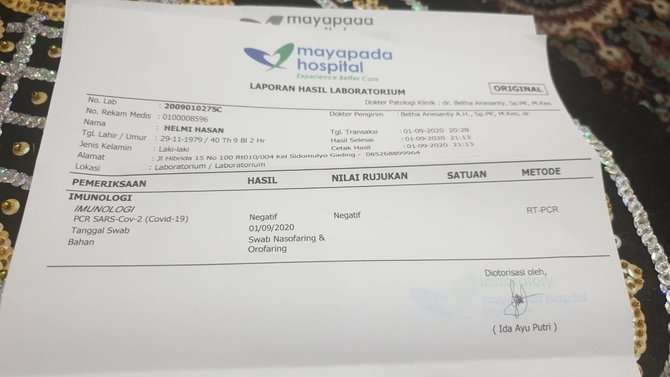 Surat Hasil Swab Helmi Hasan