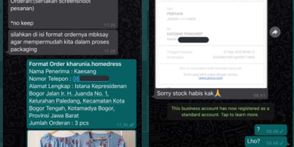 Kesang langsung dblock oleh sang pemilik akun olshop penipu