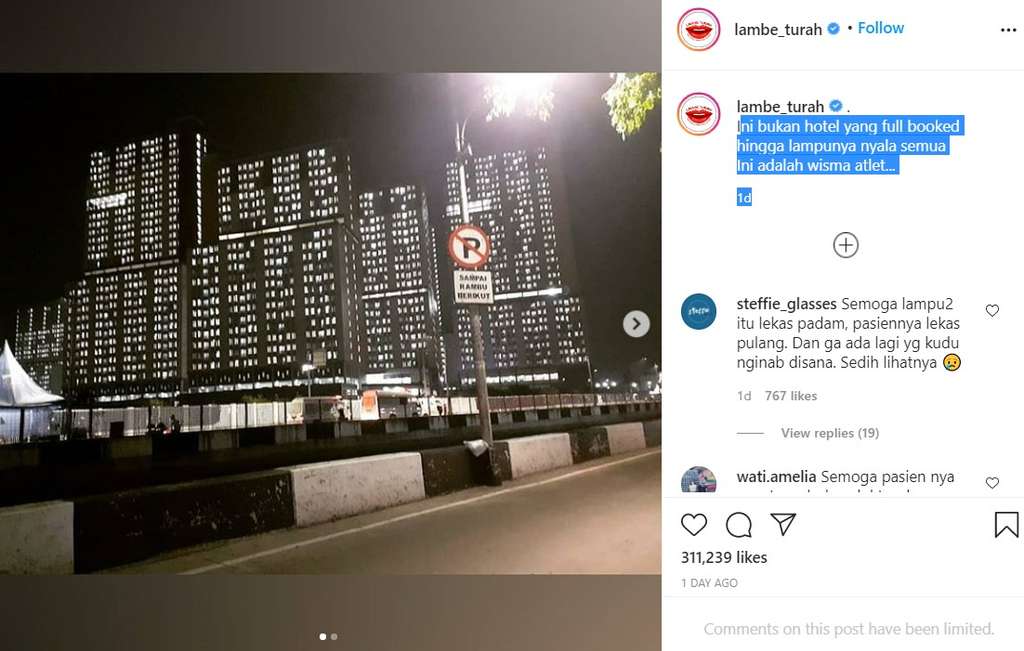 Unggahan Instagram Wisma Atlet