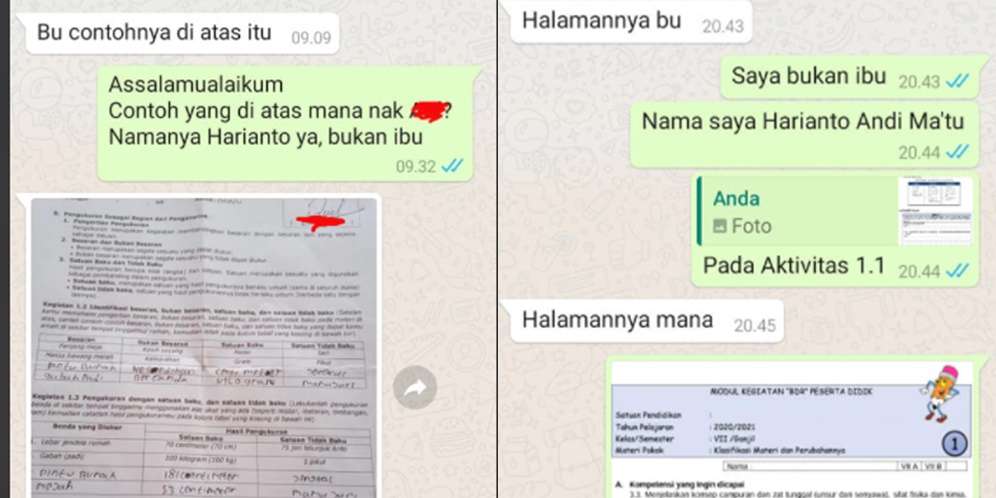 Chat Harianto dan siswanya yang salah orang